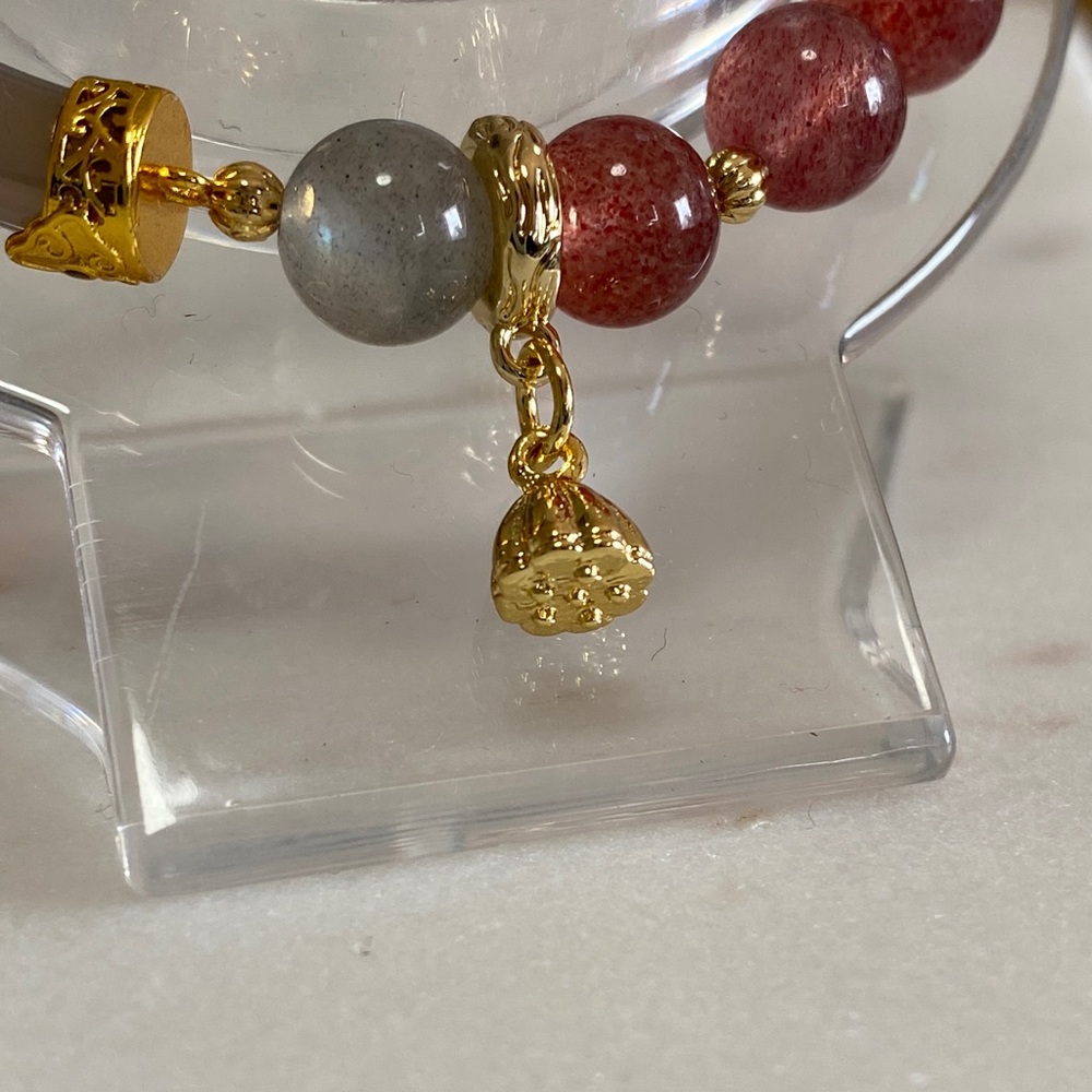 Agate Bangle & Strawberry Quartz Bracelet | Pink Crystal Hybrid Luxe ✨ - Picture 5 of 9